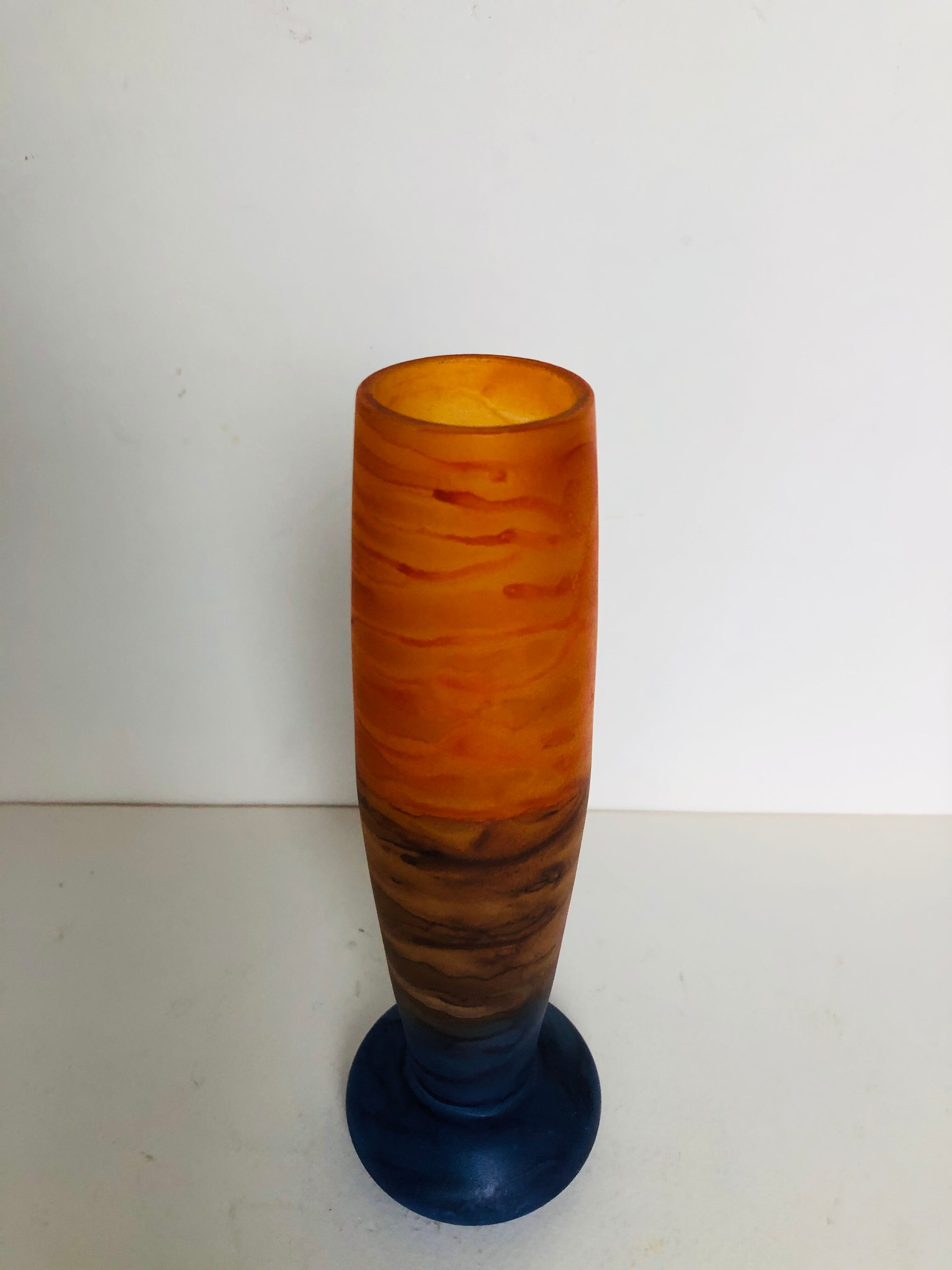 Jean-Noel Bouillet Xxe - XXI Vase in tinted glass with a bulbous base and decoration of infill powders,