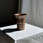 Vintage ceramic vase in glazed brown-orange with stripes H21.5 D19