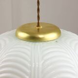 Lampe à Suspension complexe Mid-Century en Laiton et Opaline, Italie, 1950s