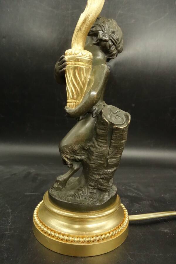 Faun lamp in Clodion style, Louis XVI, early 1900s - gilded and patinated bronze.