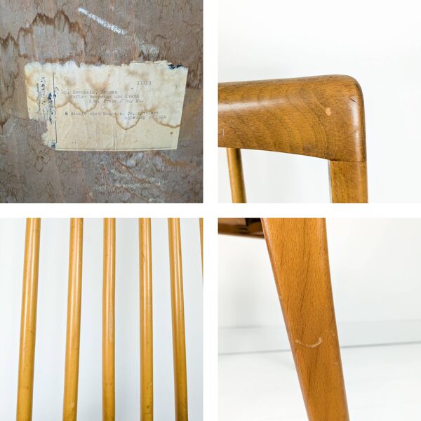 Lot de 6 chaises rembourrées Benze Mid Century avec entretoises en bois vert Design danois vintage des années 70