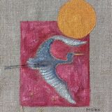 Painting on linen, The crane and the golden sun
