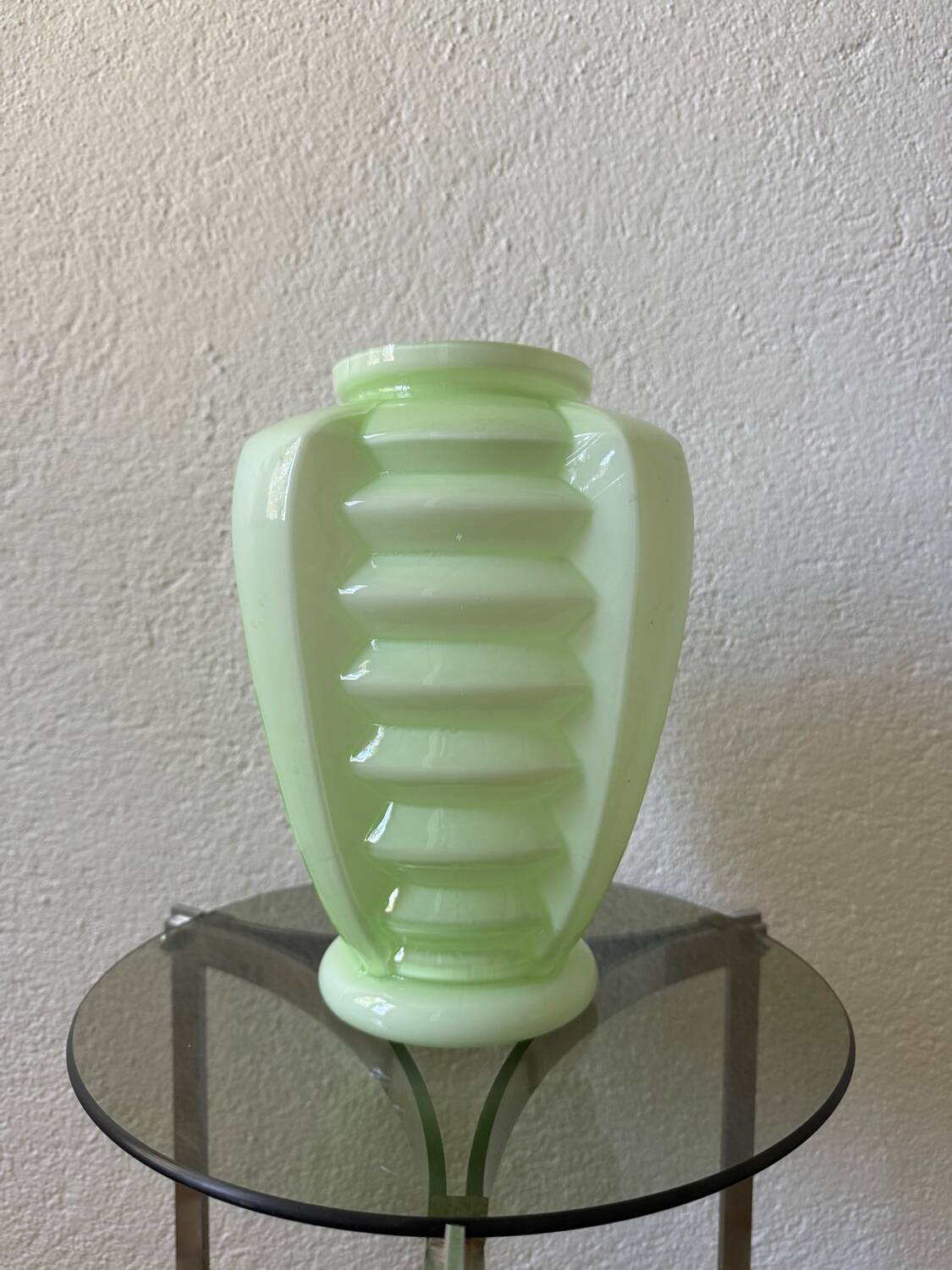 Art Deco uranium opaline skyscraper vase