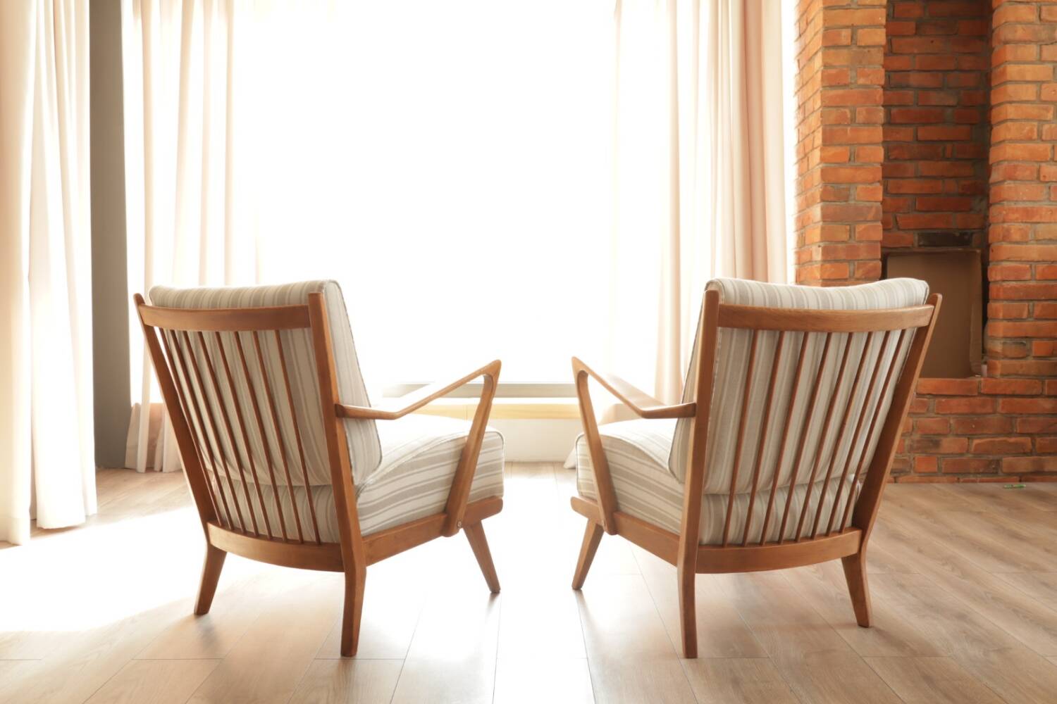 Vintage Knoll Antimott armchair, beige and white striped, 1950s.