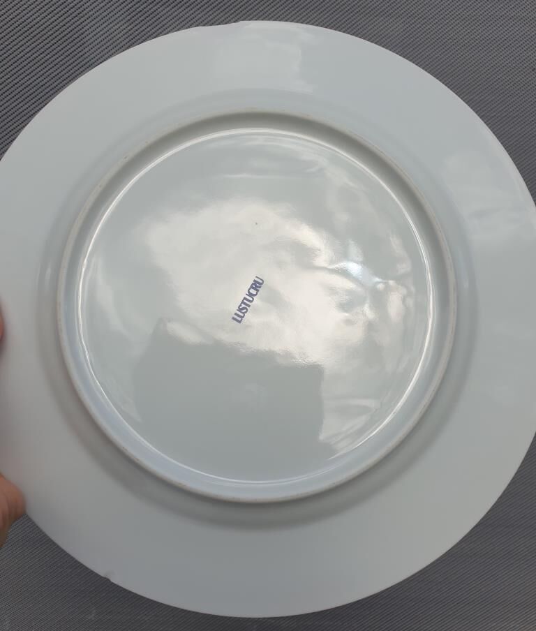 Set 12 plates checkered earthenware blue Lustucru diam25