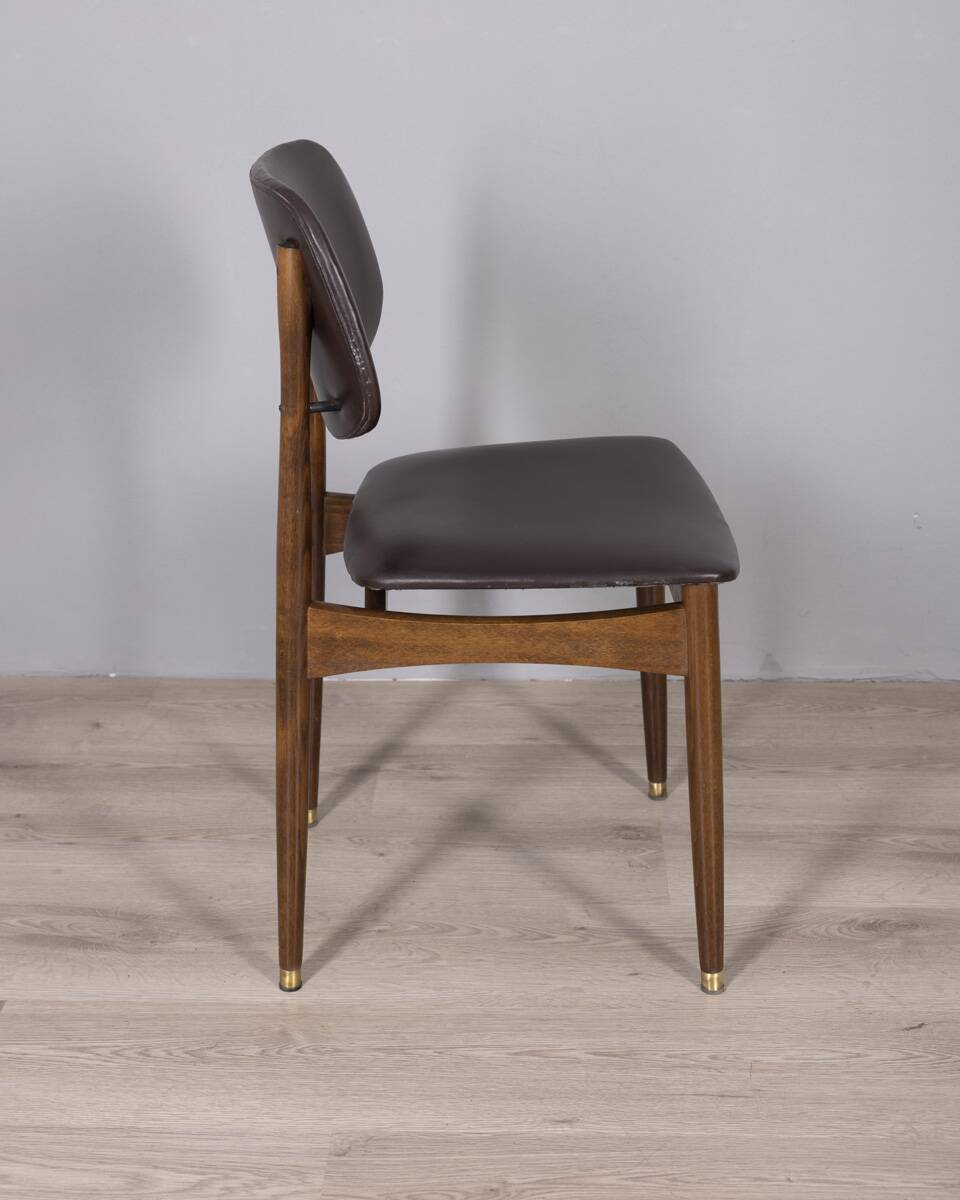Set of 8 vintage 1960s wood and leather chairs designed by anonima castelli
