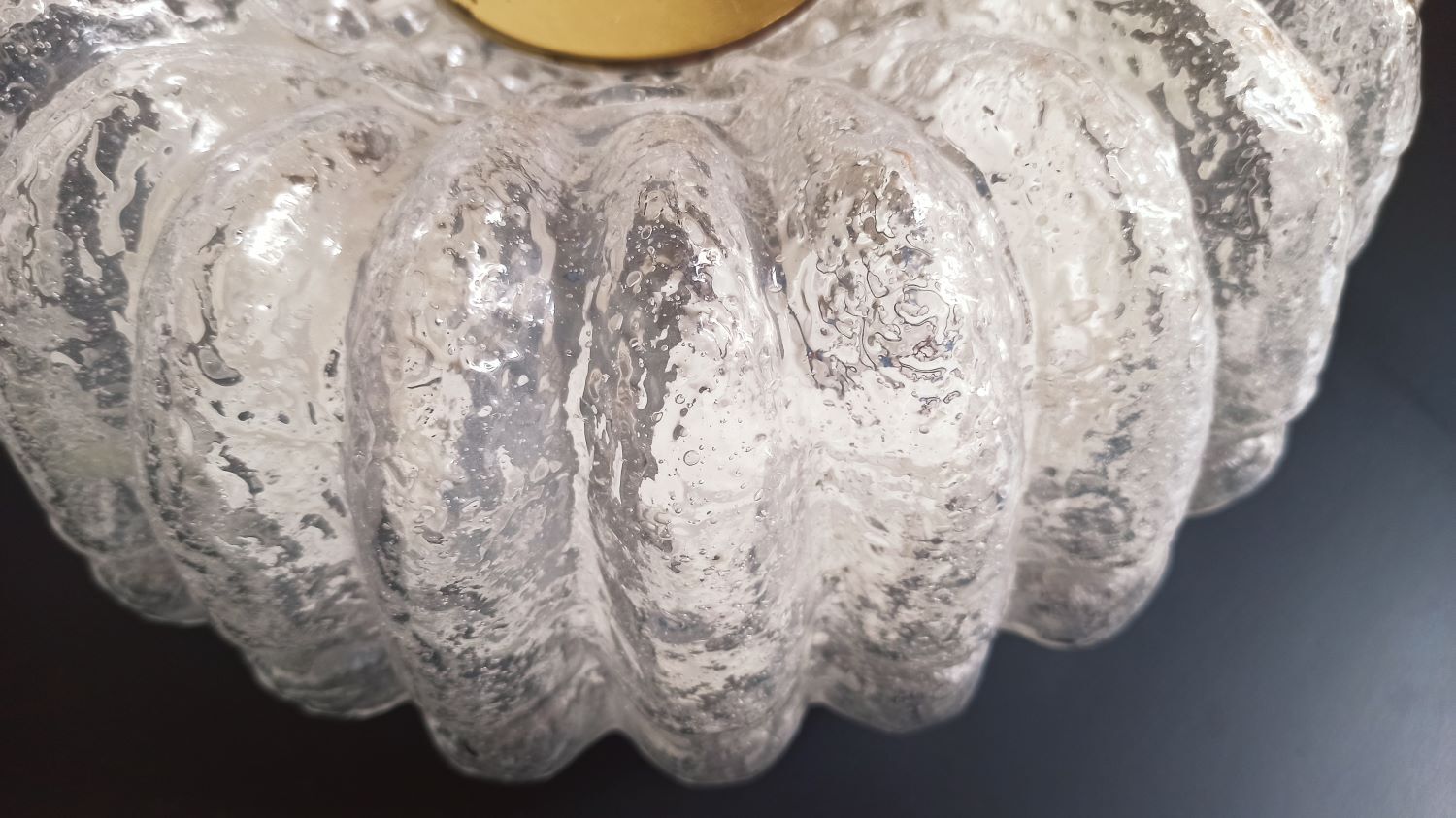 Pair of ceiling lights brass glass Glashütte Limburg Circa 1950