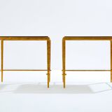 Pair of side tables in gilded iron and black lacquer Maison Ramsay 1950