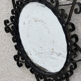 Vintage 1950s round metal mirror in the style of Chaty