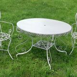 Garden furniture tin forge blanc 1 table and 2 armchairs