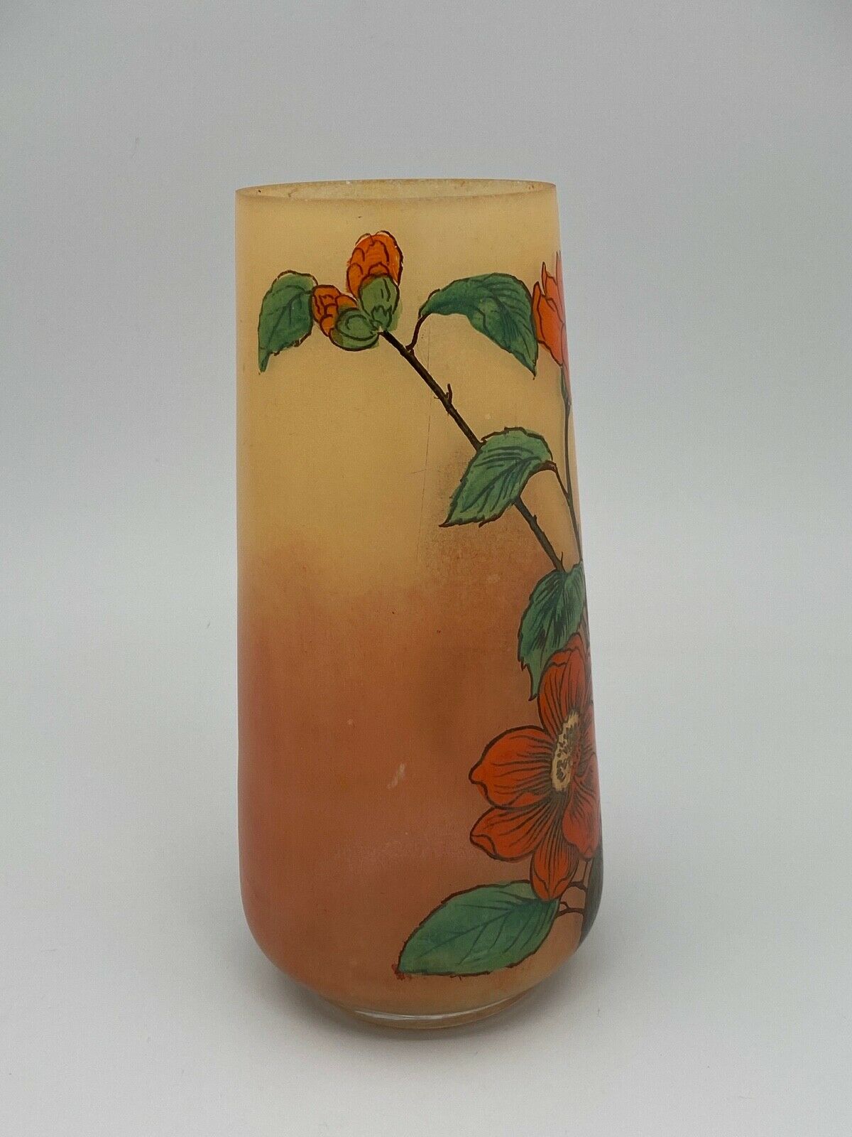Vase verre emaille signe jem joseph mure de legras decor peint floral 1900 Selency