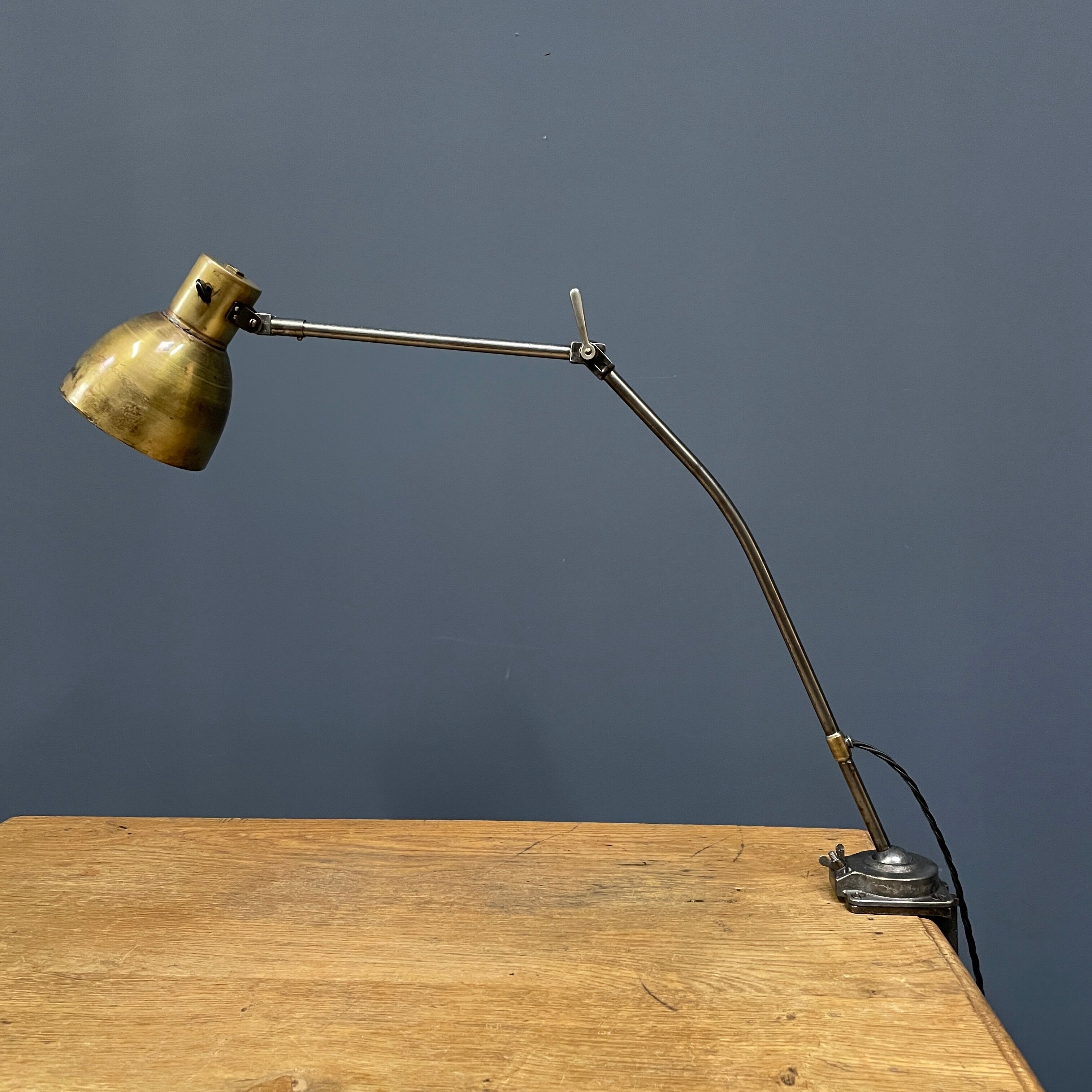 Industria rotterdam clamp lamp with brass shade