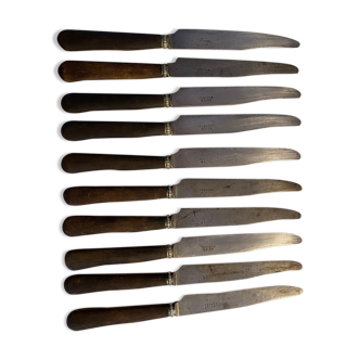 Lot of 10 Steel managed knives guaranteed er handle wood