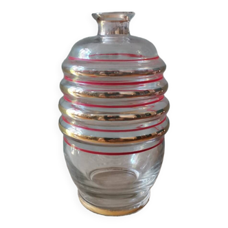 Vintage screen-printed corrugated glass vase