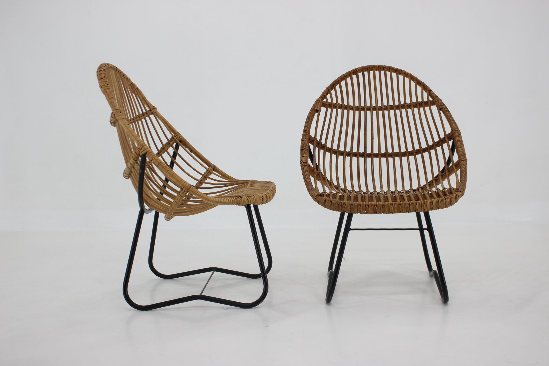 1960s Pair of Alan Fuchs Rattan Lounge Chairs by ULUV, Czechoslovakia