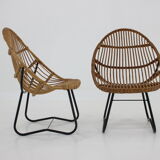 1960s Pair of Alan Fuchs Rattan Lounge Chairs by ULUV, Czechoslovakia