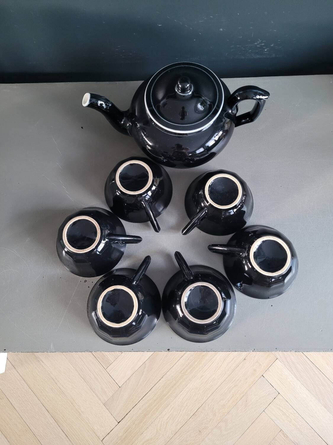 Antique black and white ceramic coffee set