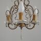 Vintage French 4 Arm Gilded Metal Cage Chandelier Beads Clear Murano Drops