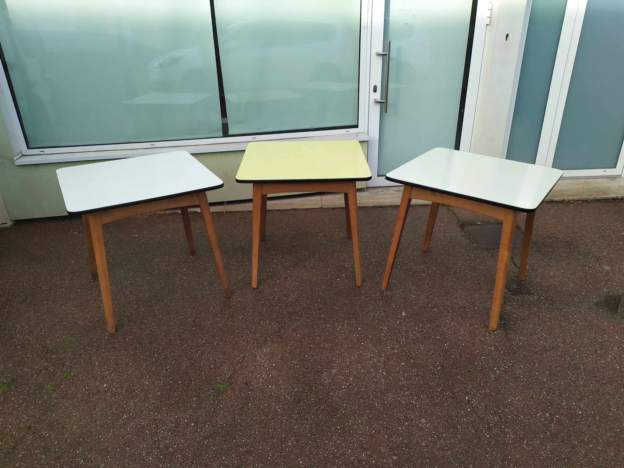 Lot of 3 Formica and Wood Bistro Tables - 1950 - 1960