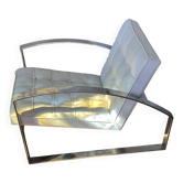 Fauteuil meridiani — design italien, acier chromé et cuir blanc capitonné