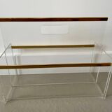 80s Plexiglas and brass magazine rack