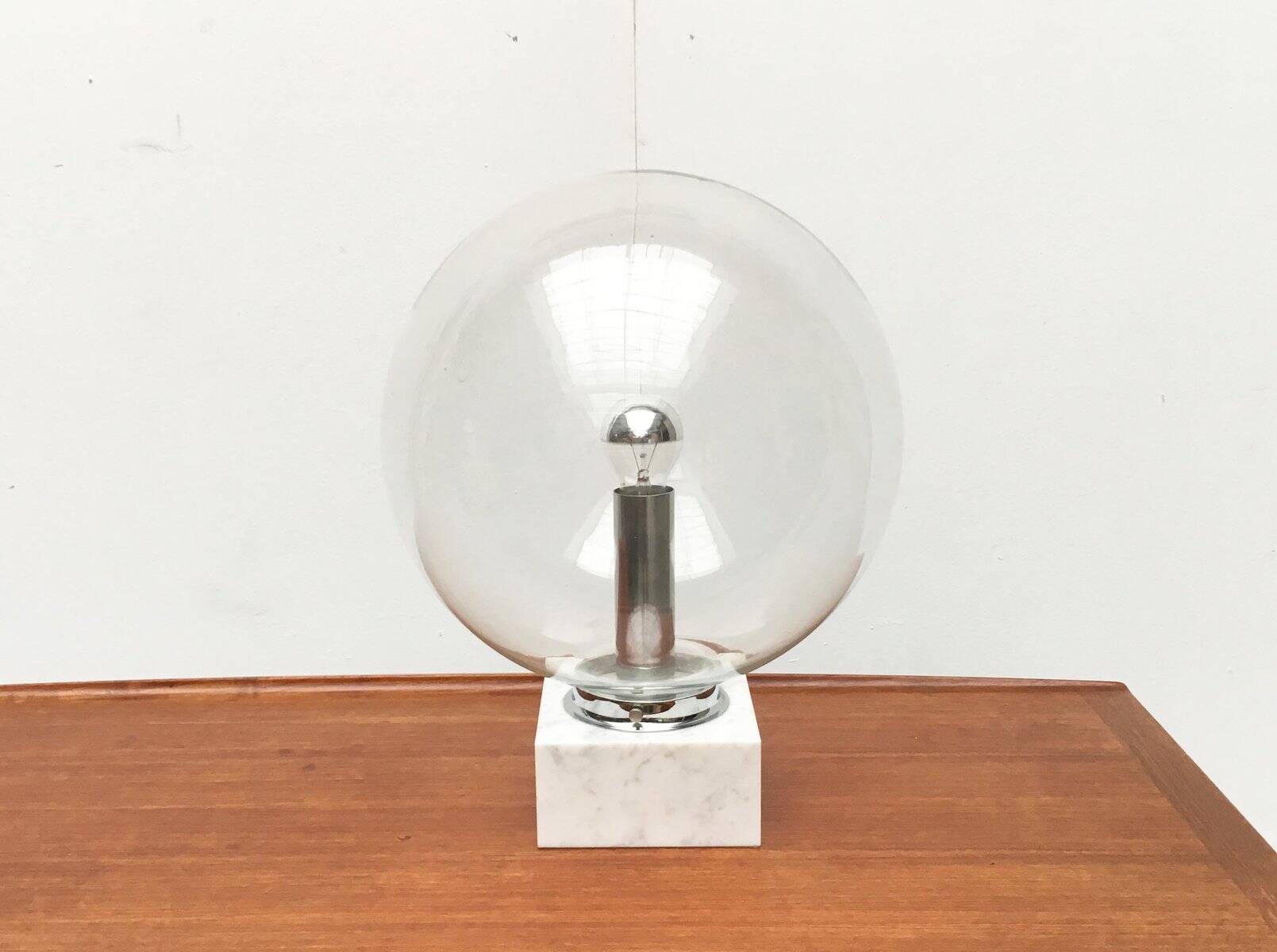 Mid-century glass and marble table lamp 3480 by Erco, 1960s.