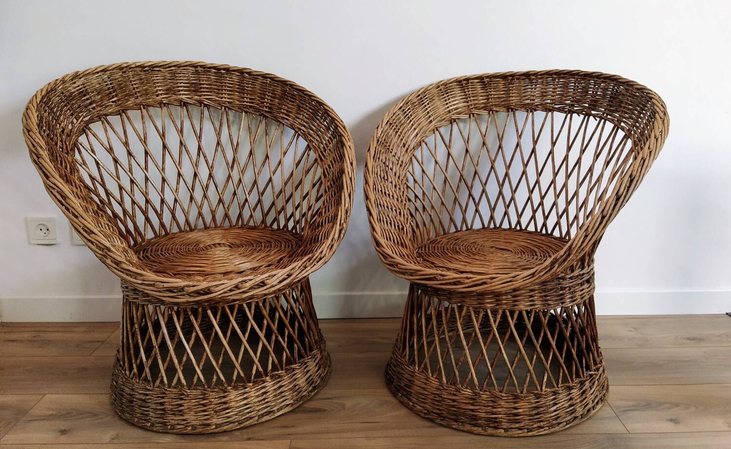 Pair of 70s rattan armchairs