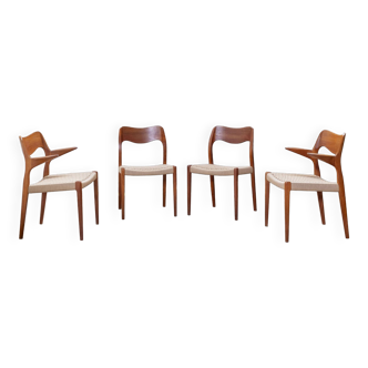 Set of 4 Niels Otto Møller dining chairs in teak, Model 55 and 71, 1960s Denmark