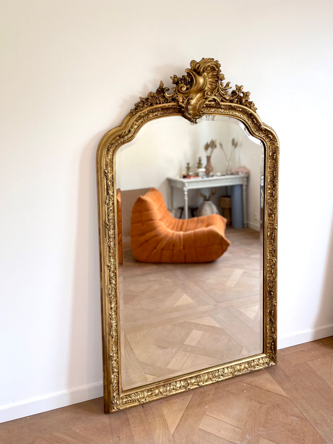 Large old Louis-Philippe shell mirror 165x97 cm