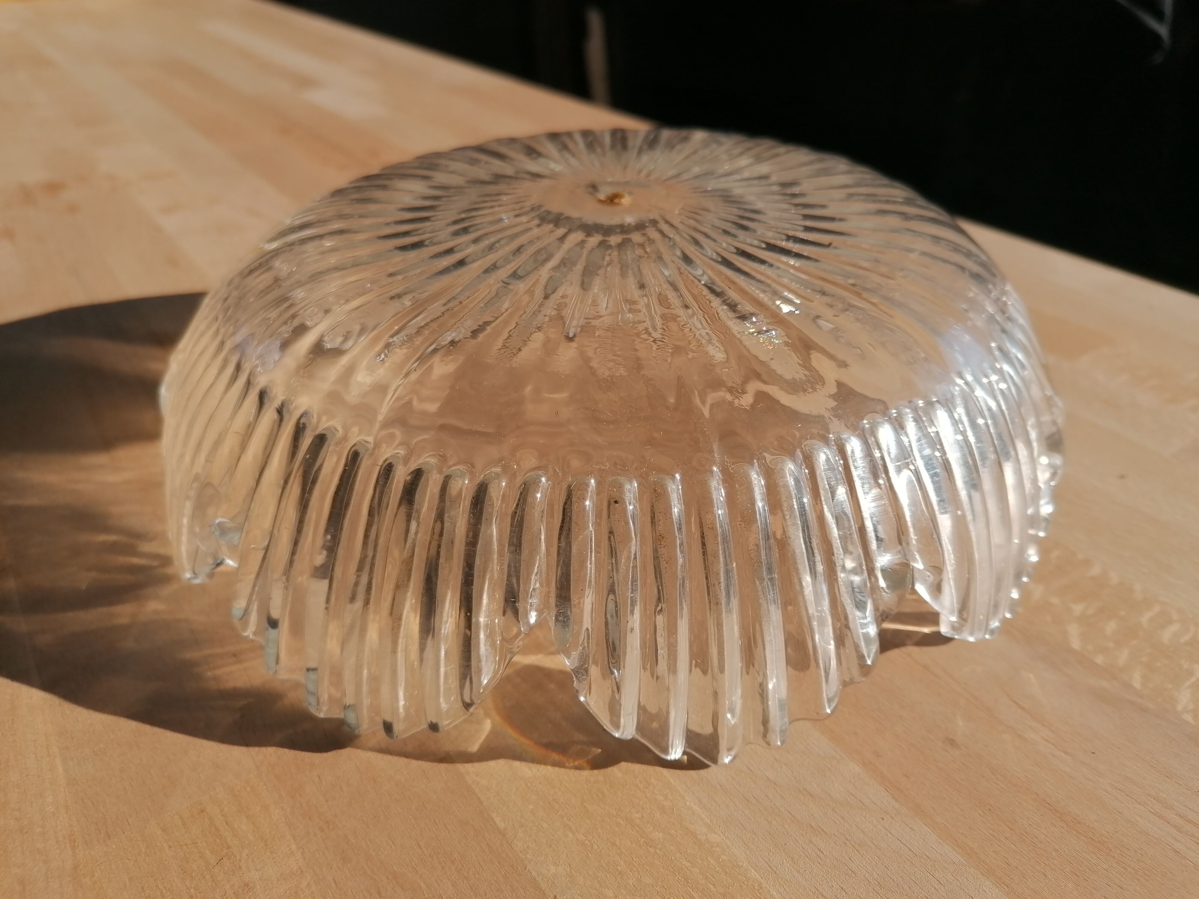 Tulip suspension in vintage holophanous glass