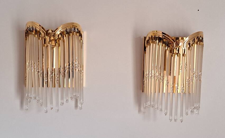 Pair of gold metal wall lights with tassels