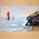 Tableau Marine : voilier, rocher et mouettes, signée Padeo