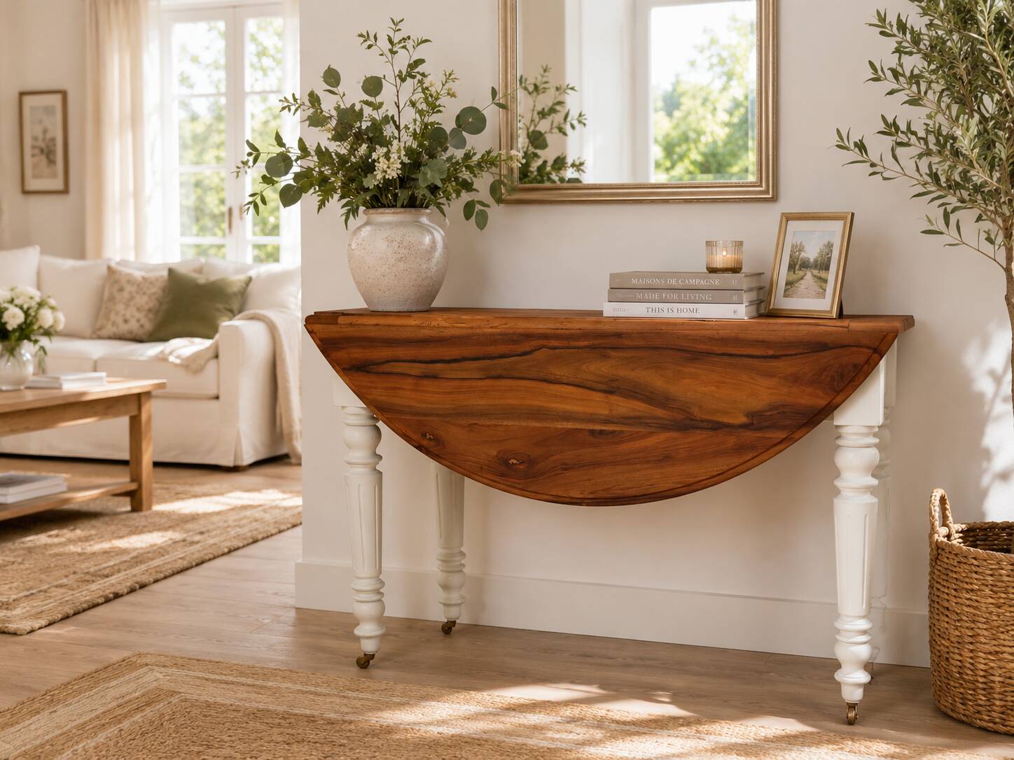 Console/table convertible in walnut