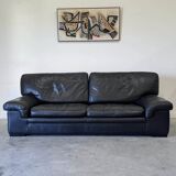 Vintage Roche Bobois sofa – Soleil Noir model – patinated black leather – 3-seater