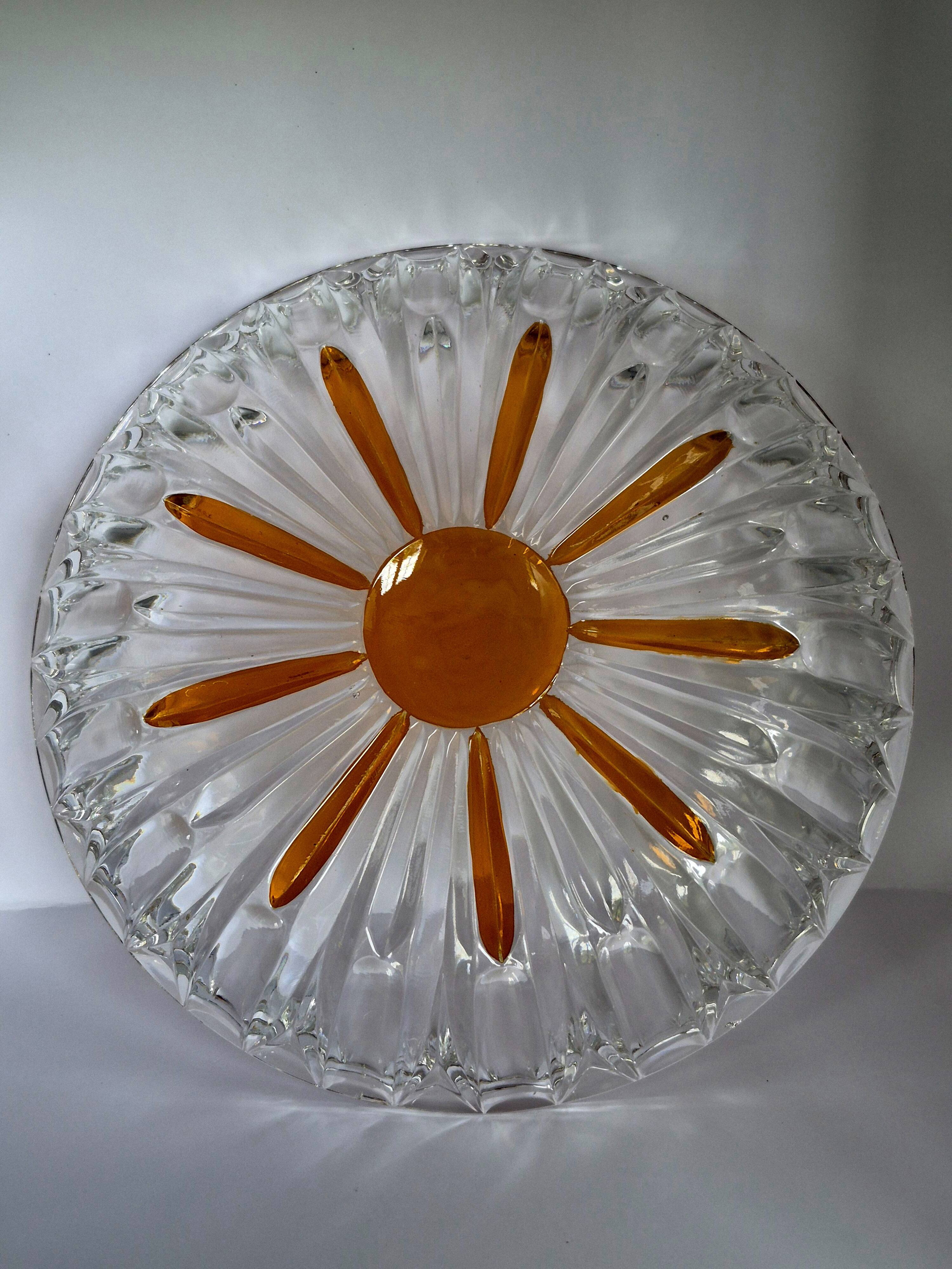 Vintage cut crystal pocket bowl with amber centre – 1960s/70s