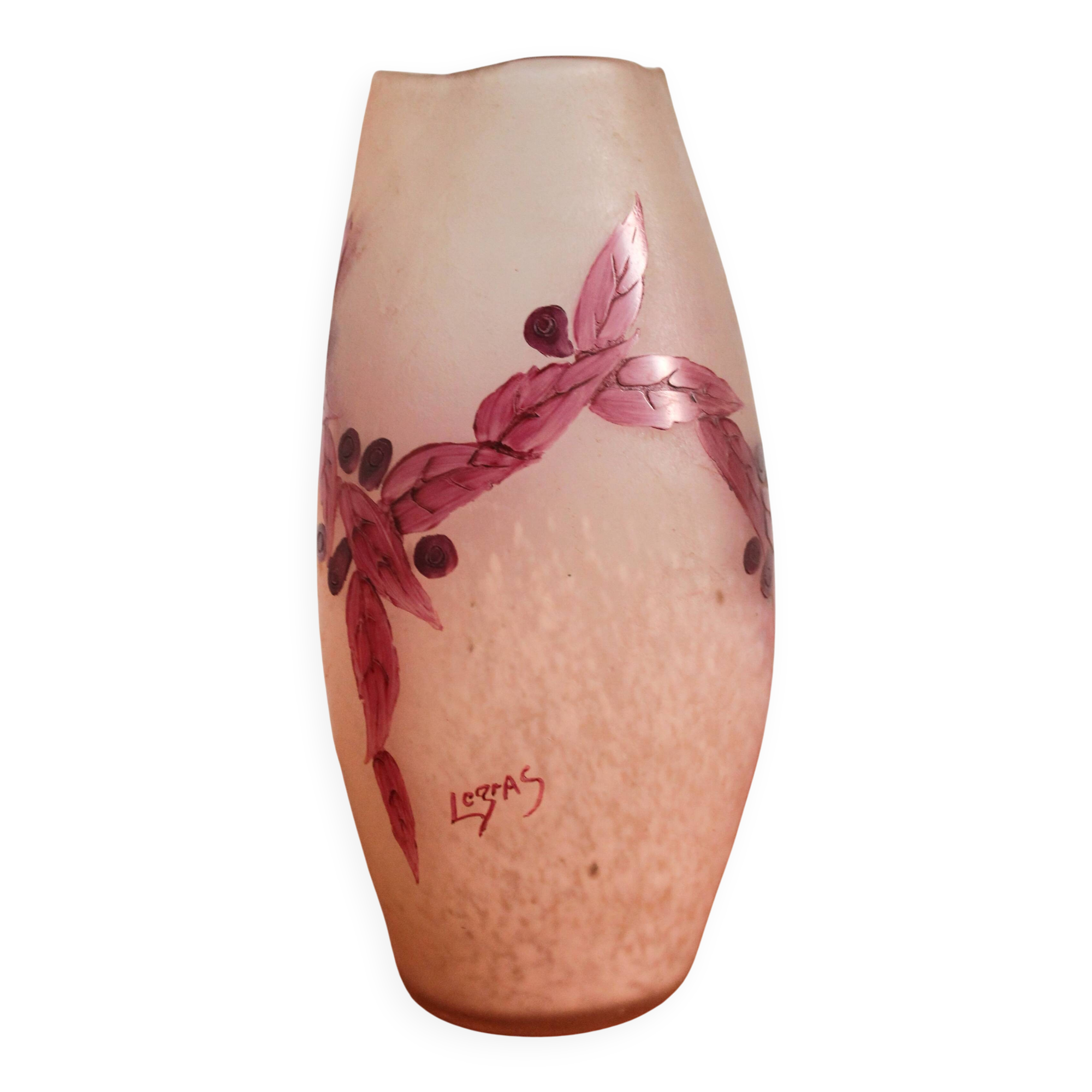 Legras vase ruby series in flowers in acid-etched glass