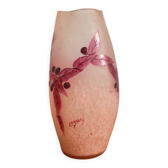 Legras vase ruby series in flowers in acid-etched glass