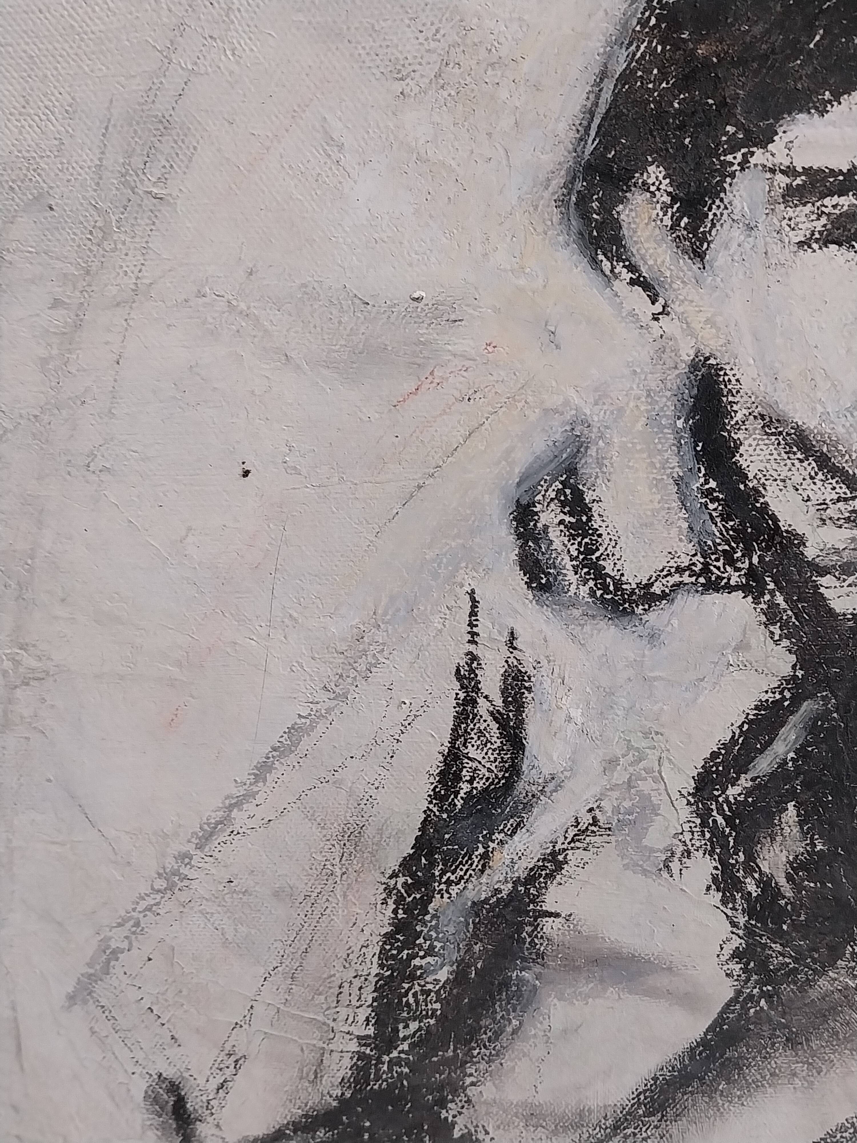 Tableau moderne noir et blanc figurant un homme