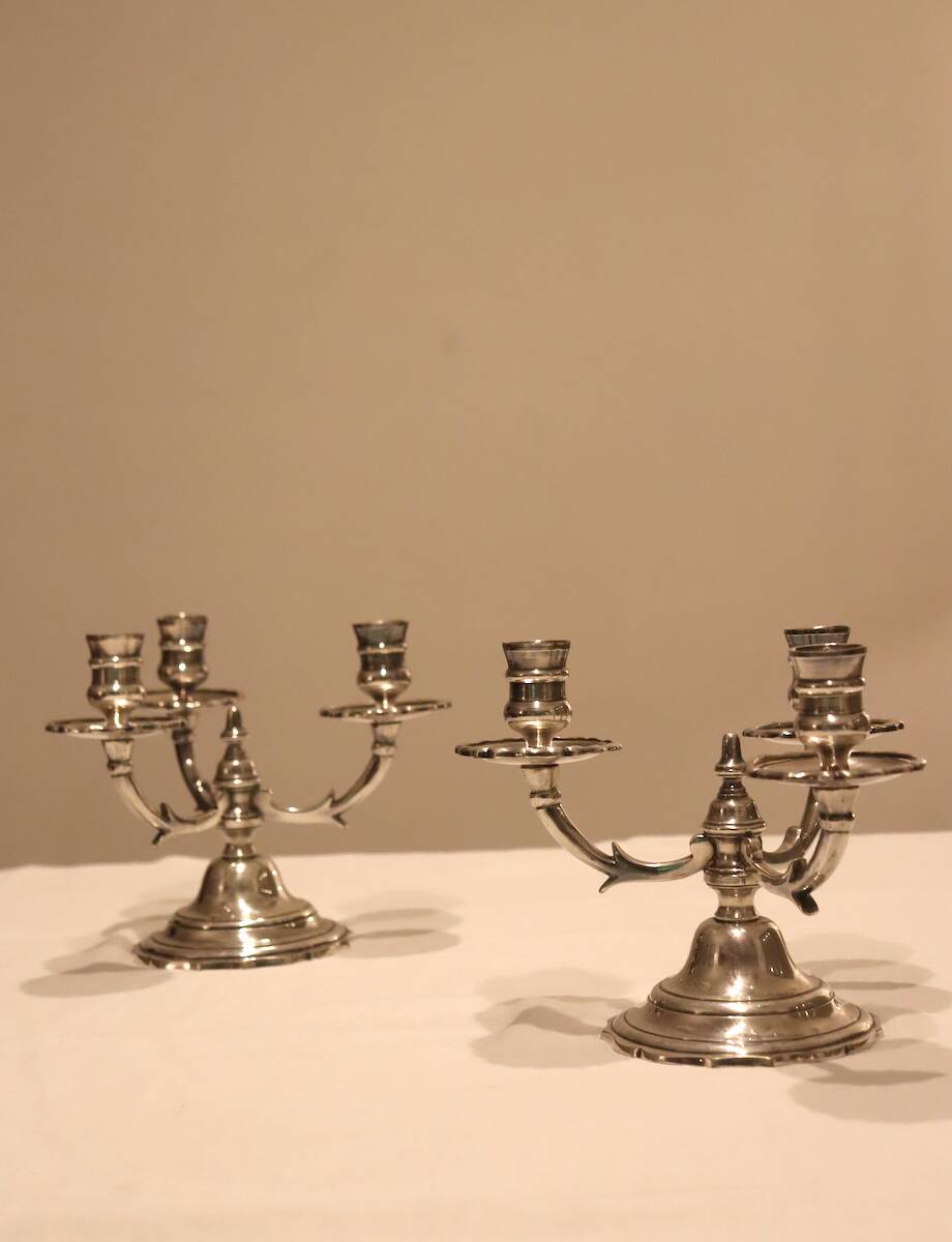 Pair of triangular 3-light candlesticks