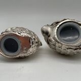 Salière poivrier et moutardier oiseaux en métal argenté style Gucci