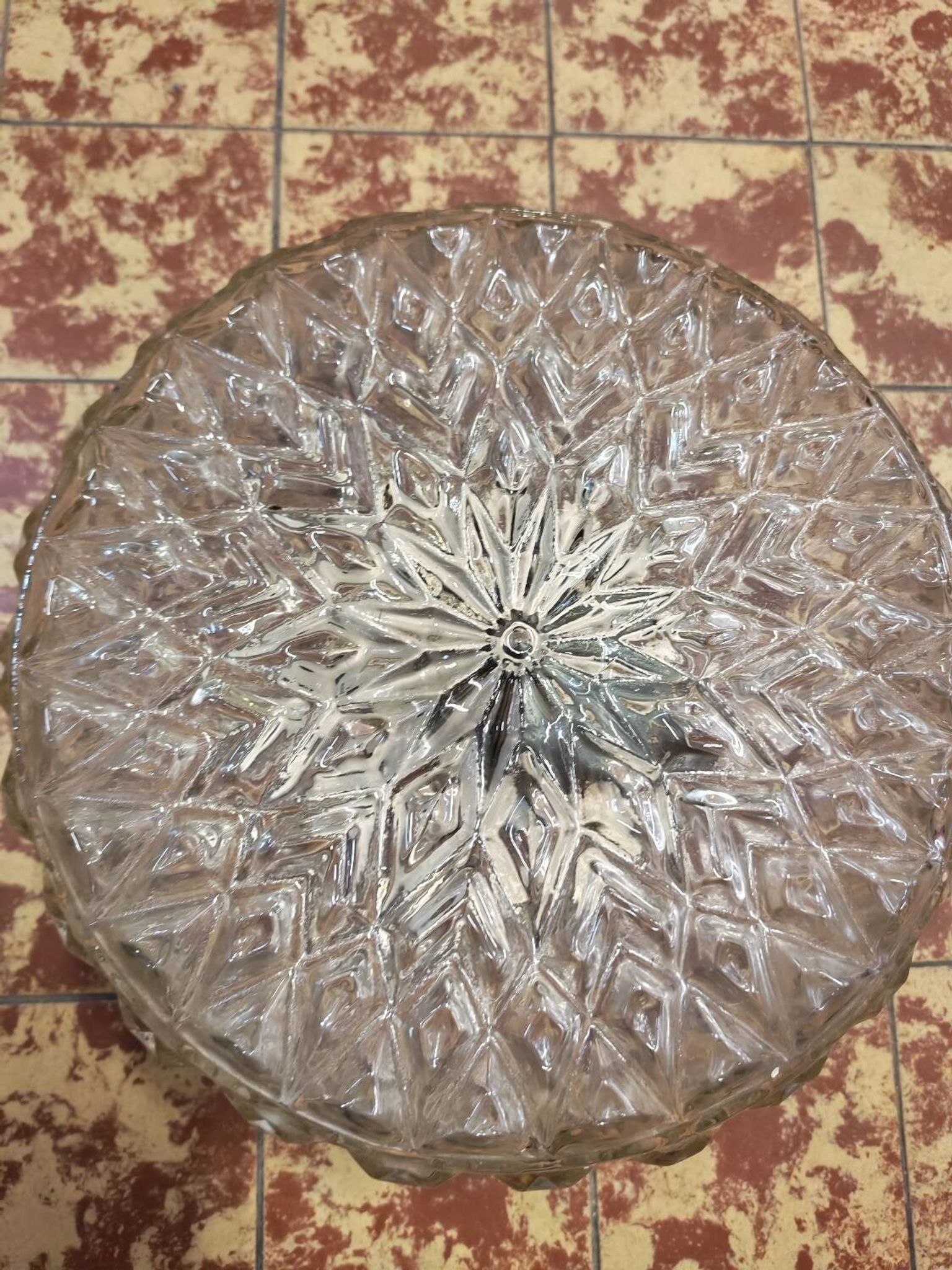 Brutalist ceiling light in pressed glass, Poland 1970.