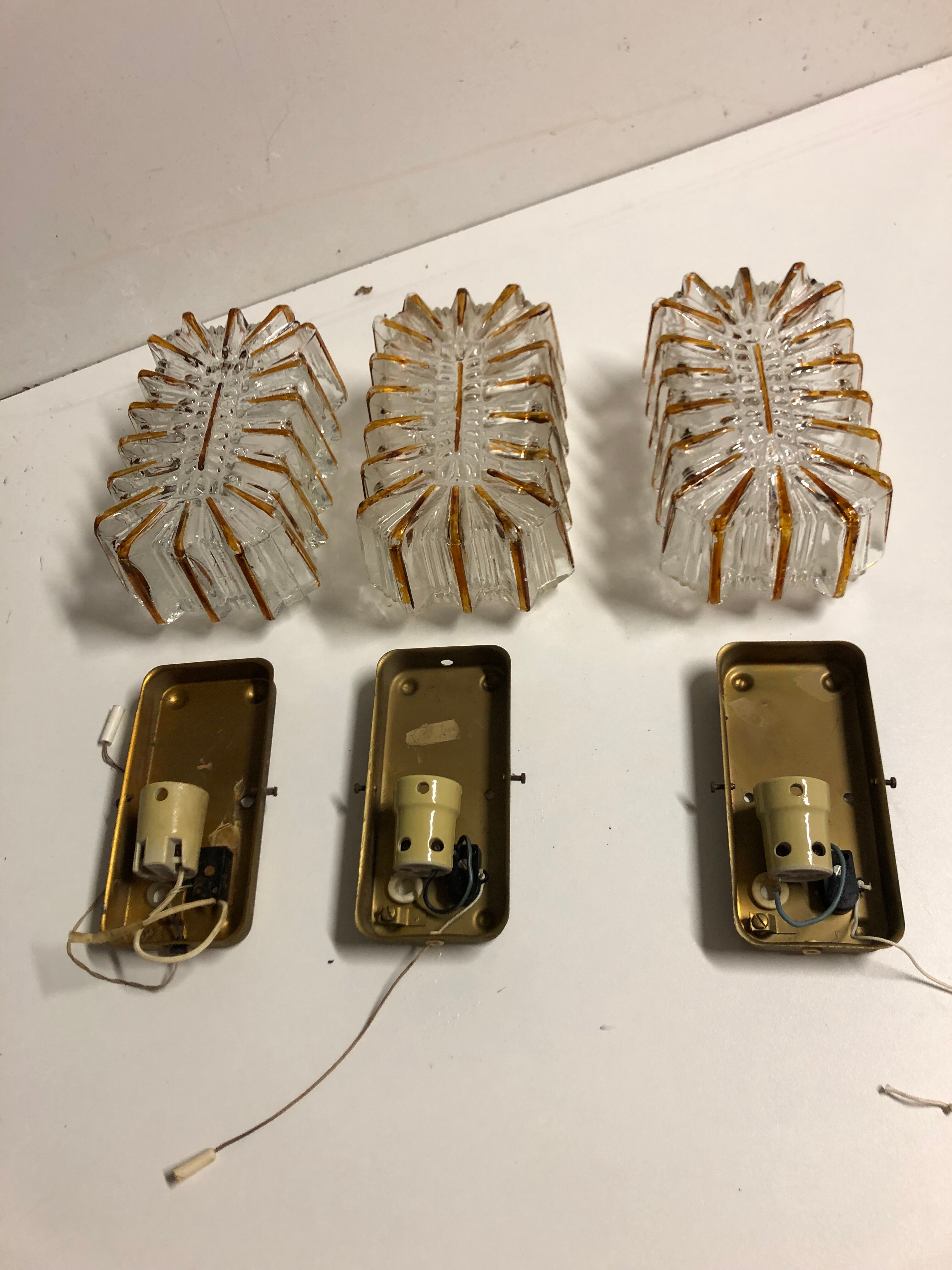 Lot 3 glass brick sconces 1960