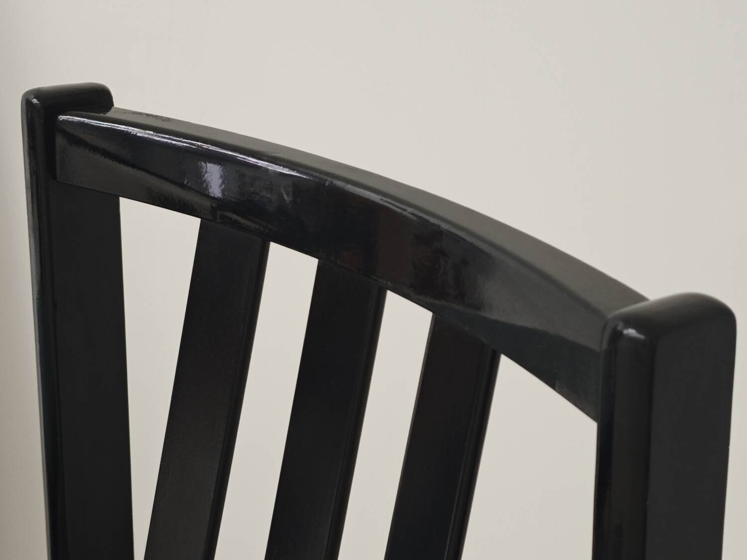 Set of 4 modernist black chairs with light blue ribbed fabric