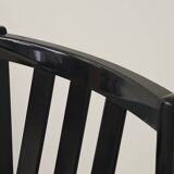 Set of 4 modernist black chairs with light blue ribbed fabric