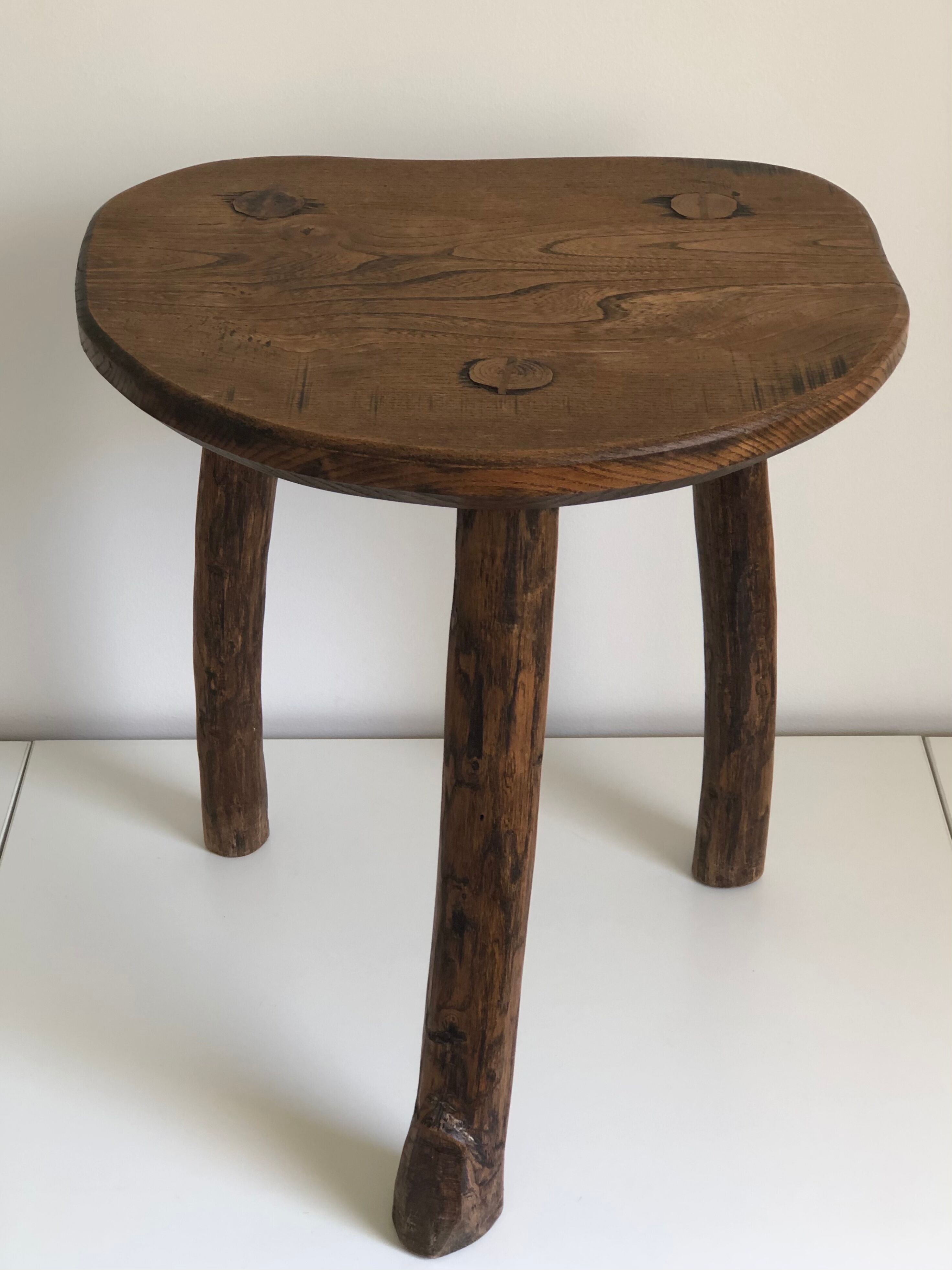 Freeform brutalist tripod stool, 1970
