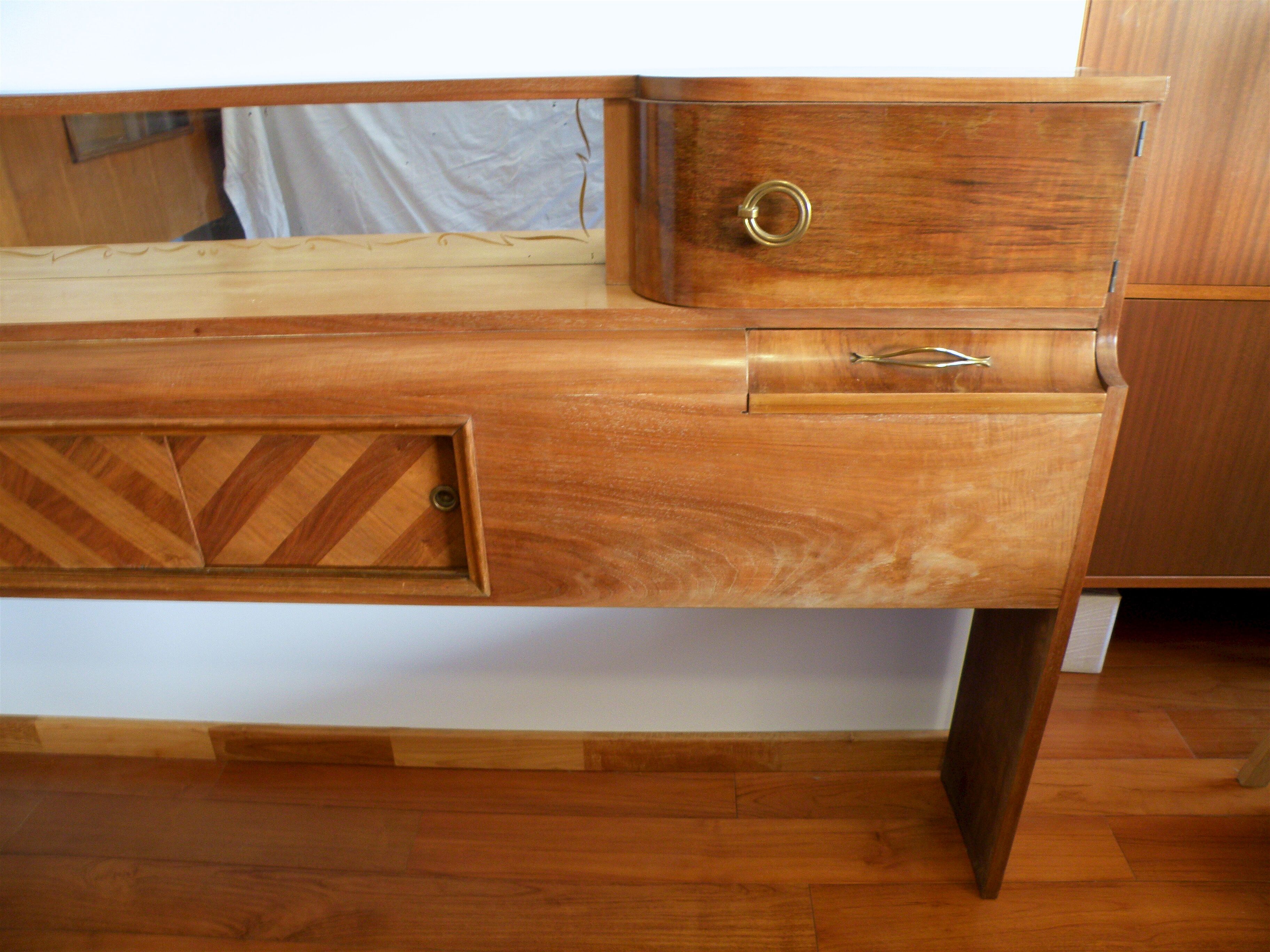 Cozy walnut bramble headboard for bed 140 x 190, from 1950