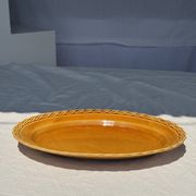 Antique oval dish, yellow-orange, frieze border L:24