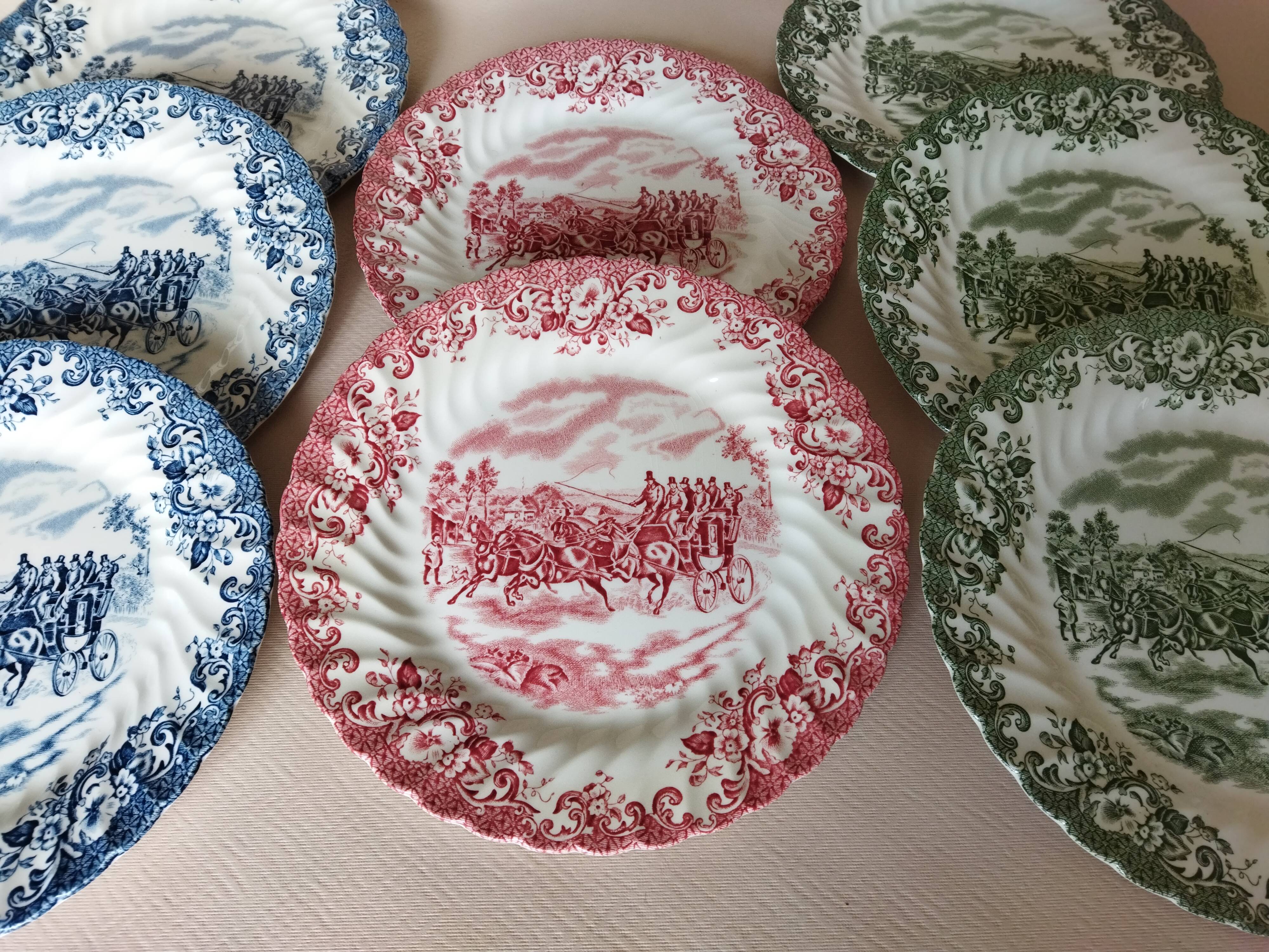 8 Johnson Bros "Coaching Scenes" English dessert plates