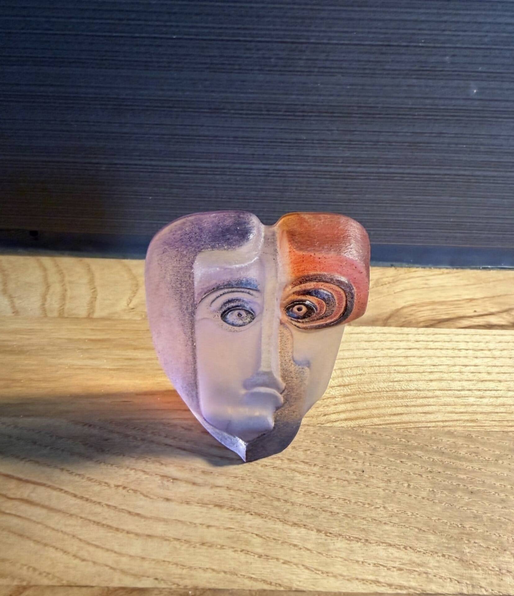 Glass sculpture / "Mio" mask - Signed - Art glass