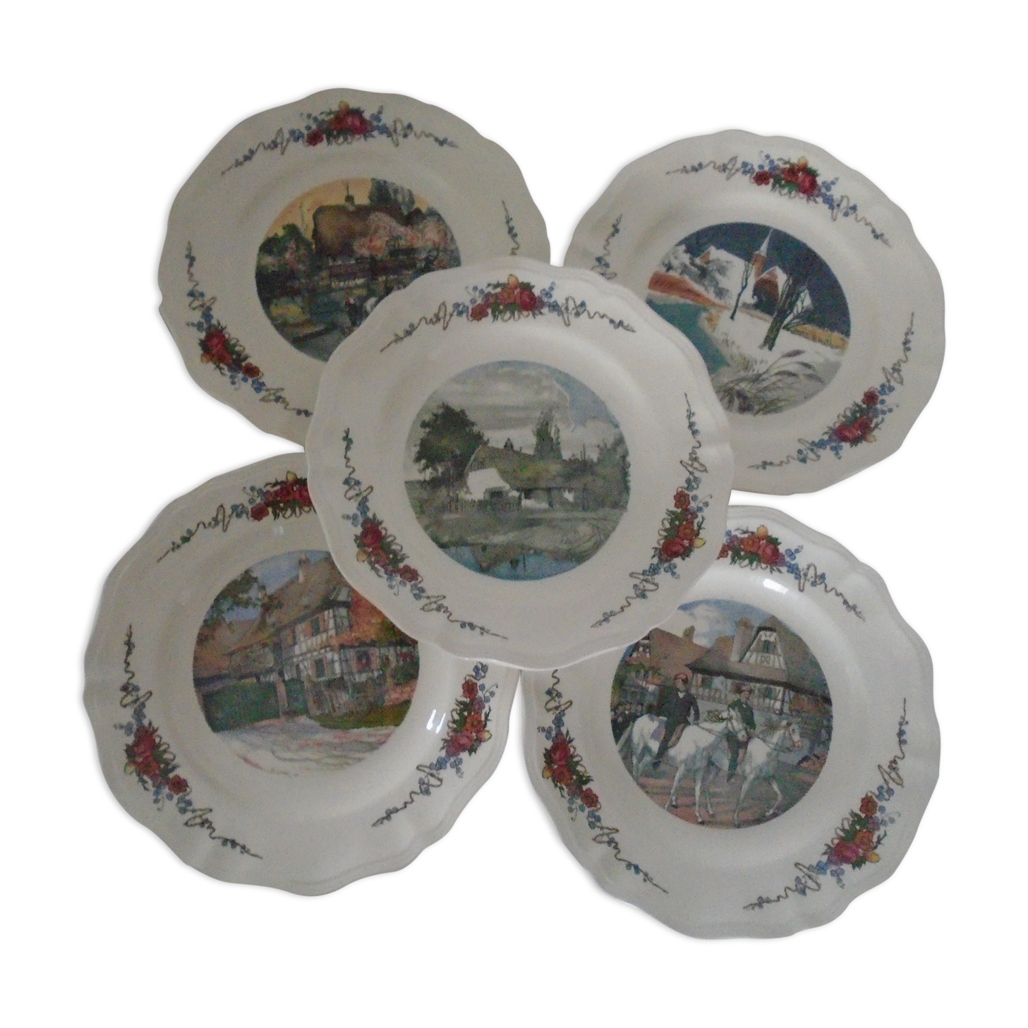 5 Plates Obernai Loux Sarreguemines ancient earthenware